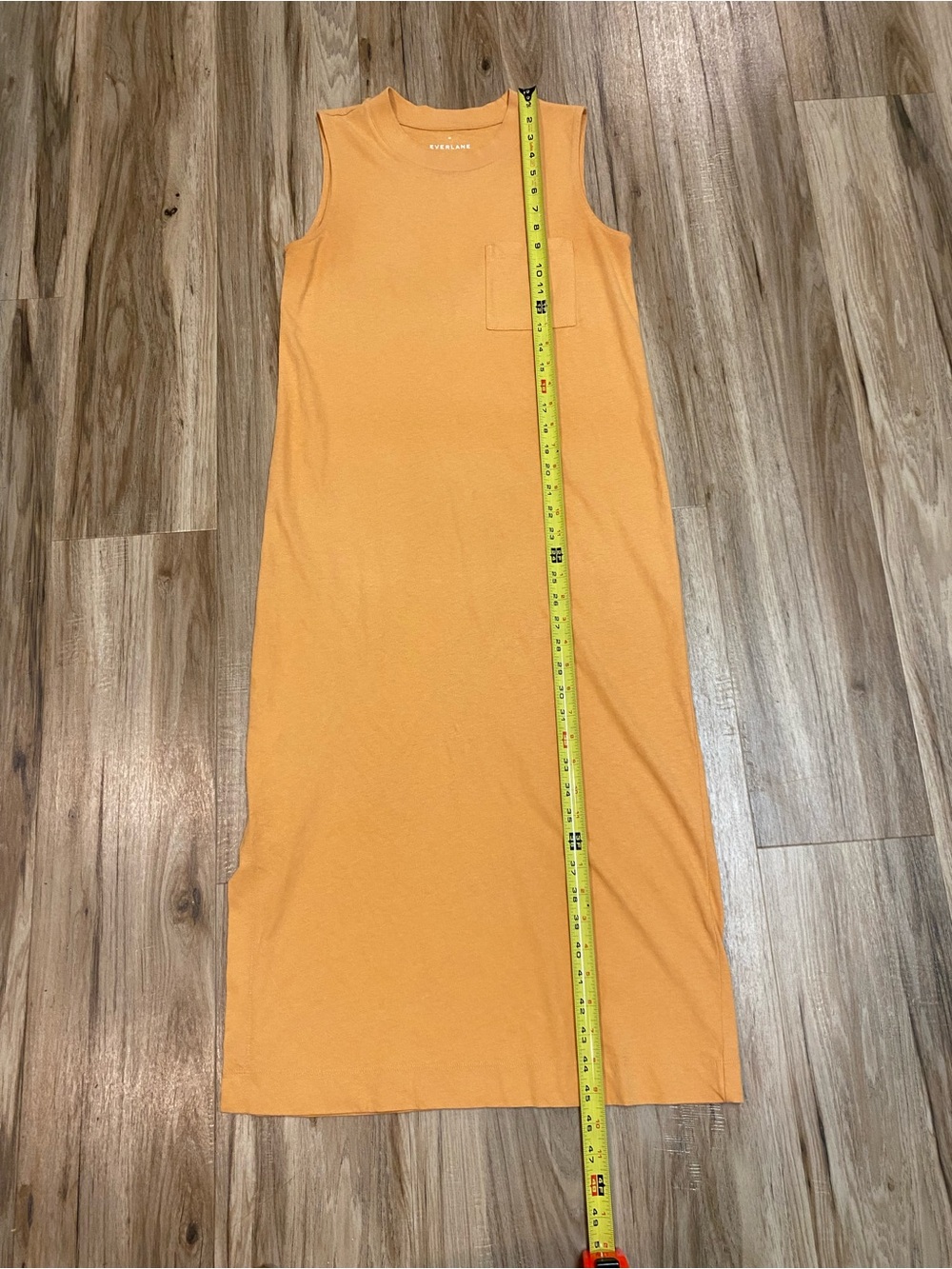EVERLANE THE WEEKEND 100% COTTON TANK DRESS MIDI CHEST POCKET SIENNA TURMERIC XS - Picture 3 of 9
